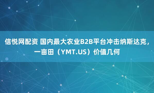 信悦网配资 国内最大农业B2B平台冲击纳斯达克，一亩田（YMT.US）价值几何